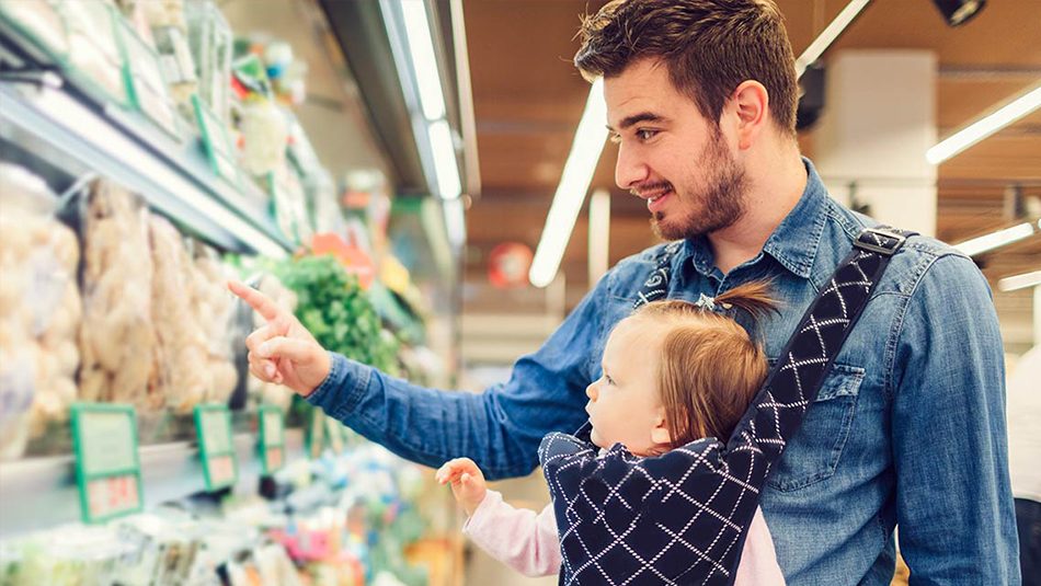 Millenial dad grocery shopping