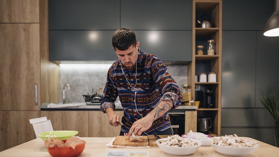 Cooking and Listening to Podcast in the kitchen